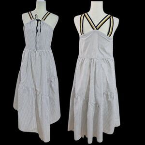 Current Air Women Sleeveless Pin Stripped Tiered Midi Dress Travel Vacation Sz S